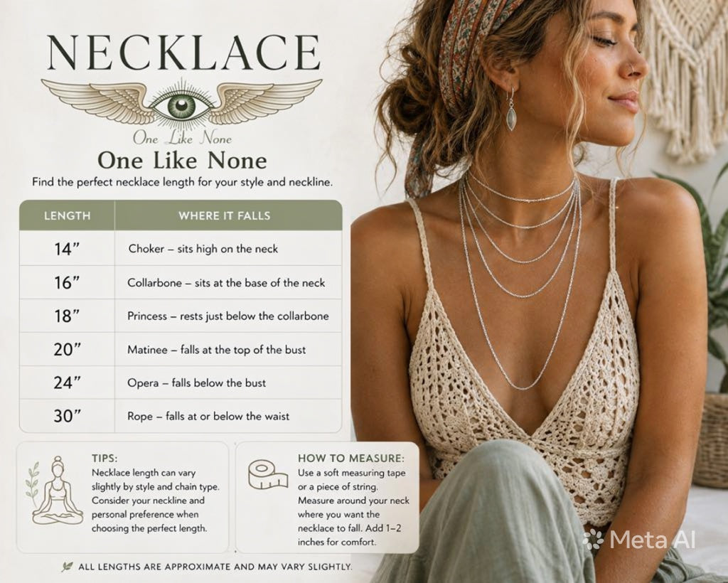 One Like None necklace size chart