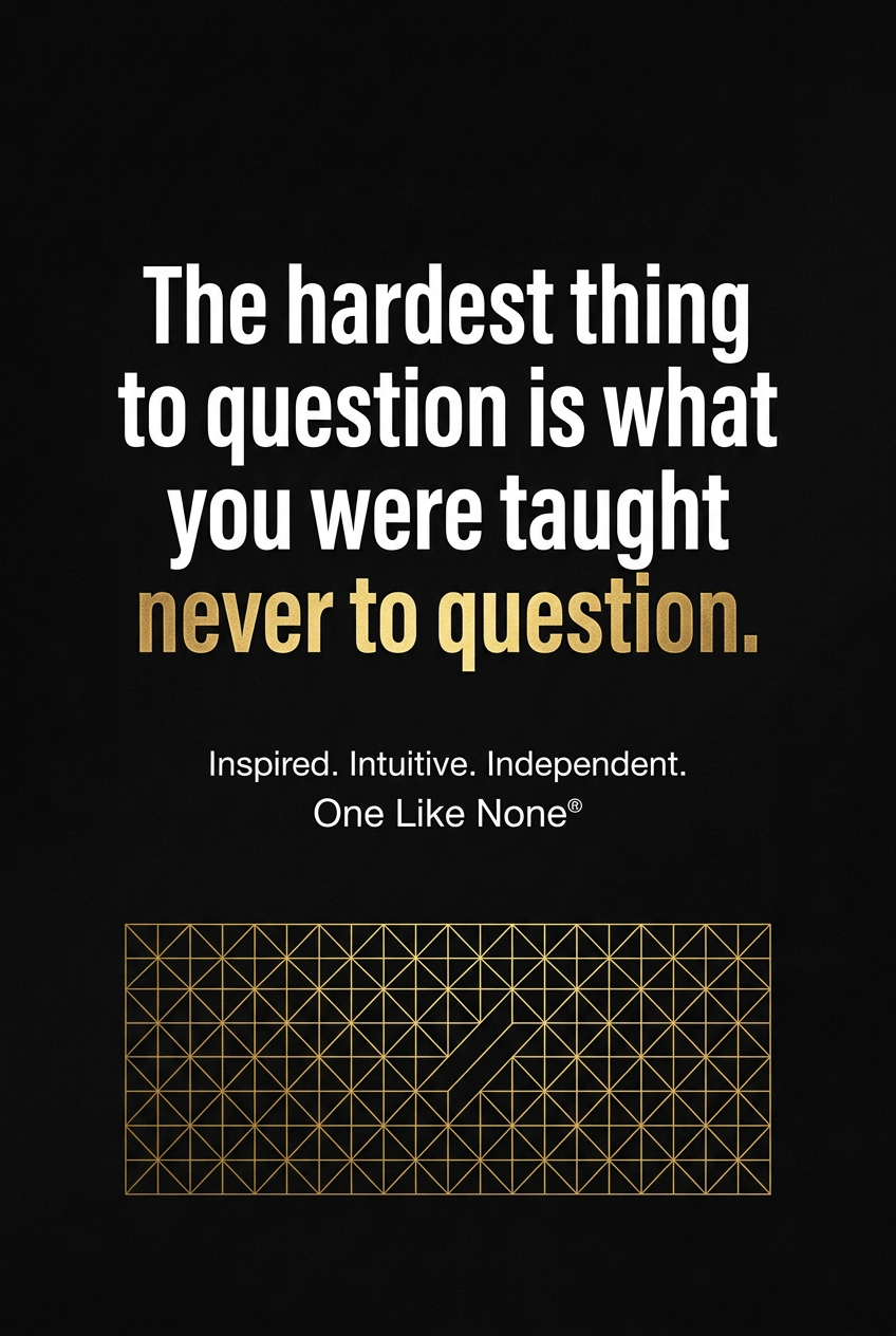 One Like None book promotional graphic about questioning learned beliefs